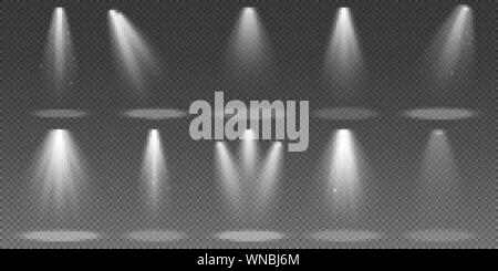 Set de projecteurs isolé sur fond transparent. Pour projecteur le podium. Les effets de lumière de particules pour montrer. Vector illustration. E Illustration de Vecteur