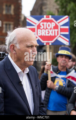 Vince Cable a rejoint par des militants et des nouveaux députés Libdem pour célébrer le meilleur résultat des élections européennes dans l'histoire du parti, Lambeth, London, UK Banque D'Images