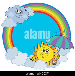 Soleil et nuages dans cercle arc-en-ciel Illustration de Vecteur