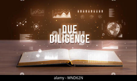 Inscription de diligence raisonnable qui sortent d'un livre ouvert, creative business concept Banque D'Images