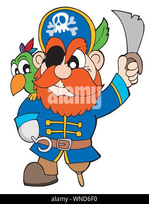 Pirate avec sabre et parrot Illustration de Vecteur