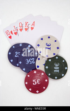 Casino cartes et puces. Jeu de Casino. Cartes et jetons de poker. Banque D'Images