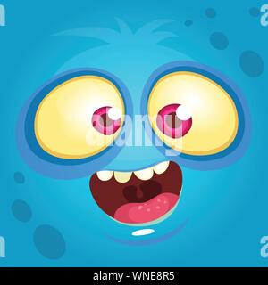 Cartoon monster face. Vector blue monster Halloween avatar Illustration de Vecteur