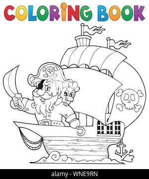 Livre de coloriage avec navire pirate 1 Illustration de Vecteur