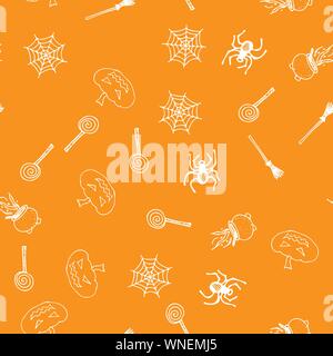 Doodle Halloween seamless pattern set isolé sur fond blanc. Ensemble de contour noir avec motif transparent éléments doodle Halloween. Contours coll Illustration de Vecteur