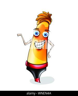 Personnage drôle de marqueur smiling vecteur. Les fournitures scolaires illustration élément style aquarelle Illustration de Vecteur