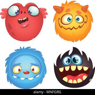 Cute cartoon monstres. Vector set de 4 icônes d'Halloween Illustration de Vecteur