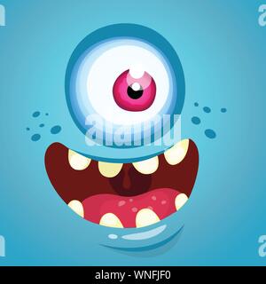 Cartoon monster face. Vector blue monster Halloween avec un oeil Illustration de Vecteur