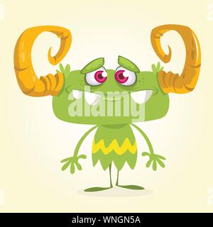 Cute green monster. Halloween monster vecteur cornu caractère mascot Illustration de Vecteur
