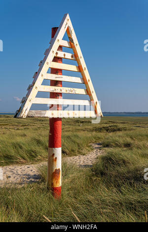 Ces signes (allemand : Cuire au four) sur la plage de Mark Ellenbogen la frontière entre l'Allemagne et le Danemark dans la mer des Wadden. Banque D'Images