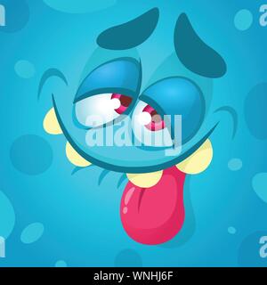 Cartoon monster face. Halloween monstre souriant vecteur bleu avatar Illustration de Vecteur