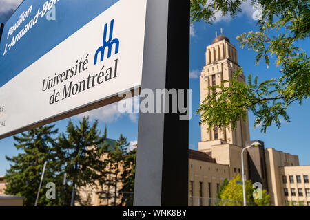 Montréal, CA - 5 septembre 2019 : Université de Montréal (UDEM) Pavillon Roger-Gaudry sign & bâtiment en arrière-plan Banque D'Images