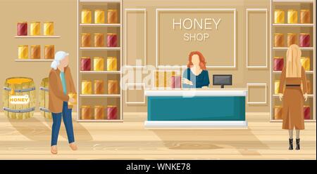 Vecteur de style boutique miel télévision. Les femmes d'acheter modèle miel Illustration de Vecteur