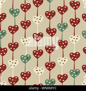 Modèle vectoriel continu avec lillipops en forme de coeur en couleurs rétro Illustration de Vecteur