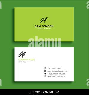 Carte d'affaires minimal de conception de modèle d'impression. La couleur verte et la mise en page simple et propre. Illustration de Vecteur