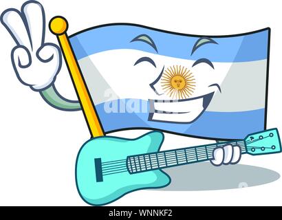 Avec guitare argentine drapeau plié au-dessus de table de caractères Illustration de Vecteur