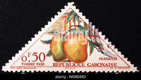 Fruits de mangue sur timbre-poste du Gabon Banque D'Images