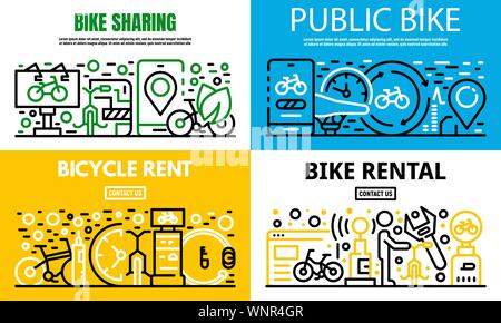 Louer un vélo de ville, de style contour bannière Illustration de Vecteur