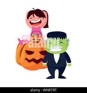 Les enfants en costume d'halloween avec des citrouilles vector illustration Illustration de Vecteur