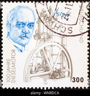 Rudolf Diesel et son moteur sur timbre allemand Banque D'Images