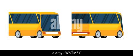 Vue arrière et latérale du bus jaune futuriste et moderne de la ville. Illustration plate isolée Vector pour l'ensemble de véhicules de service de transport de passagers Illustration de Vecteur