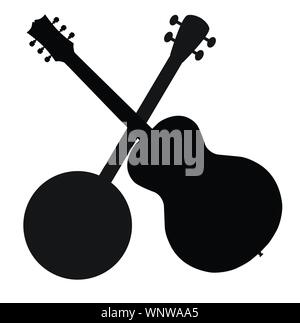 Un typique quatre string banjo en silhouette avec une guitare acoustique sur un fond blanc Illustration de Vecteur