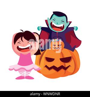 Les enfants en costume d'halloween avec des citrouilles vector illustration Illustration de Vecteur