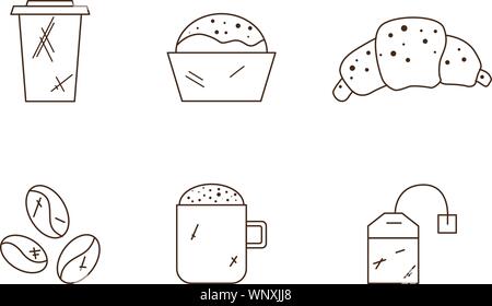 Ensemble d'icônes café linéaire. Icônes des boissons Illustration de Vecteur