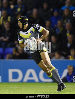 6 SEPTEMBRE 2019 , Stade Halliwell Jones, Warrington, Angleterre ; Betfred Super League Rugby, Round 28, Warrington Wolves vs Wakefield Trinity ; Ben Jones-Bishop (5) de Wakefield Trinity en action pendant le jeu. Crédit : Richard Long/News Images Banque D'Images