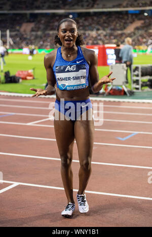 Bruxelles - Belgique - 6 sept : Dina Asher-Smith (GBR) célèbre sa victoire dans le 100m au Stade Roi Baudouin, Bruxelles, Belgique sur le 6 septembre 2019. Gary Mitchell/Alamy Live News Banque D'Images