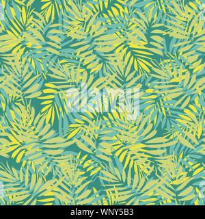 Vecteur seamless pattern tropical avec des feuilles de palmier en jaune et vert sarcelle Illustration de Vecteur