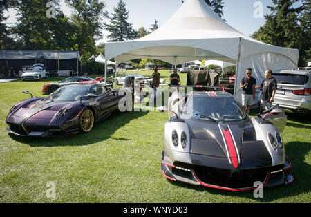 Vancouver, Canada. Sep 6, 2019. Pagani Huayra Roadsters sont affichées au cours de la prévisualisation de presse de la 10e édition du week-end de luxe et super show à Vancouver, Canada, le 6 septembre, 2019. Le 10ème Week-end de luxe Supercar et est ouvert au public du 7 septembre au 8 septembre, la présentation fait comme Rolls-Royce, Bugatti Veyron, etc. Crédit : Liang Sen/Xinhua Banque D'Images