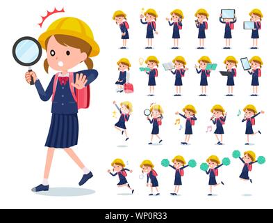 Un ensemble de filles exerçant son sac d'école avec des appareils numériques tels que les smartphones.Il y a des mesures qu'exprimer des émotions.C'est vectoriel Il est donc facile de Illustration de Vecteur