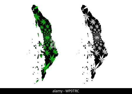 La région de Tanintharyi (divisions administratives, République de l'Union européenne, de la Birmanie) La carte est conçue de feuilles de cannabis vert et noir, division de Tenasserim site mad Illustration de Vecteur