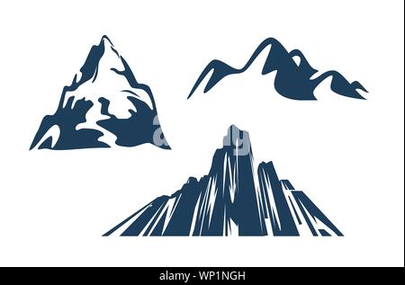 Silhouettes des montagnes couleur noir sur fond blanc. Vector set de piscine des éléments de design pour l'entreprise de voyage. Illustration de Vecteur