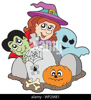 Cimetière avec personnages de l'Halloween Illustration de Vecteur