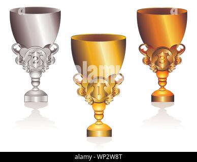 Ensemble de trois tasses trophée Illustration de Vecteur