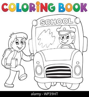 Livre de coloriage bus scolaire thème 2 Illustration de Vecteur