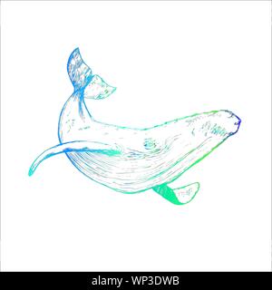 Illustration d'un néon montée en queue de baleine vagues de la mer. Une idée pour un tatouage. Illustration de Vecteur