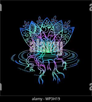 Neon lotus illustration. Om, motif fleur et Illustration de Vecteur