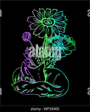 Fox couleur tendance. Illustration d'un renard cosmique avec des fleurs Illustration de Vecteur