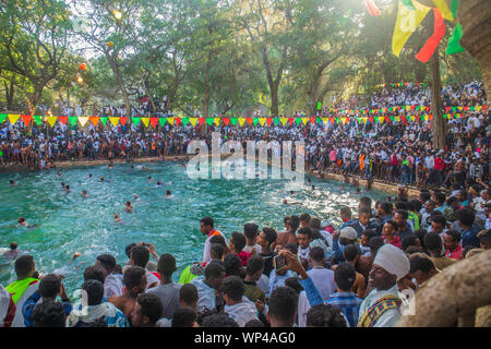 Timkat celebration au bain des Fasilides à Gondar Banque D'Images