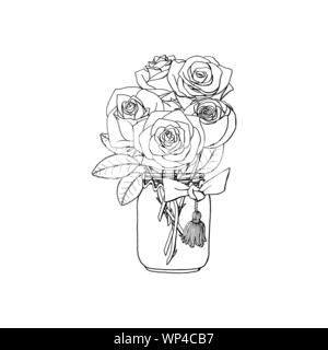 Hand drawn doodle bouquet de fleurs rose style Illustration de Vecteur