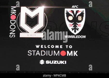 Milton Keynes, Royaume-Uni. Sep 7, 2019. Sky Bet League 1 match entre MK Dons et l'AFC Wimbledon à Stade MK, Milton Keynes le samedi 7 septembre 2019. (Crédit : John Cripps | MI News) usage éditorial uniquement, licence requise pour un usage commercial. Photographie peut uniquement être utilisé pour les journaux et/ou magazines des fins éditoriales Crédit : MI News & Sport /Alamy Live News Banque D'Images