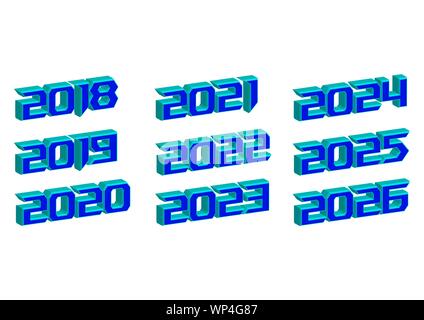 Années 2018 - 2026 Chiffres en bleu, 3D - Vector extrudé Illustration de Vecteur