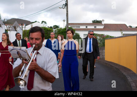 Procession catholique de Saint Vincent Ferreira - Ponta Delgada, Açores Banque D'Images