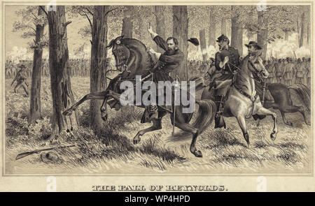 L'automne de Reynolds - La mort de John Fulton Reynolds lors de la bataille de Gettysburg en 1863, illustré par Alfred Rudolph Waud. ; Banque D'Images