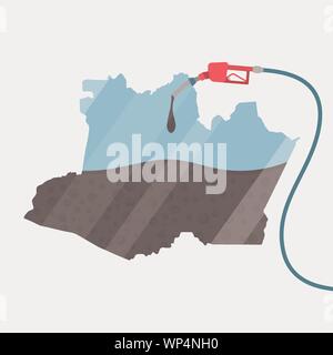 Site de l'Amazonas alimenté par l'huile. La pompe à gaz alimentée carte. Sur la carte il y a une réflexion en verre. L'État brésilien. Conceptuel. Les producteurs de pétrole ou importin Illustration de Vecteur