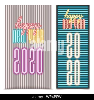 Bonne année 2020 néon lumineux bannière verticale arrière-plan modèle de conception créative. Numbers style minimaliste. Vector 2020 numéros de conception linéaire Illustration de Vecteur