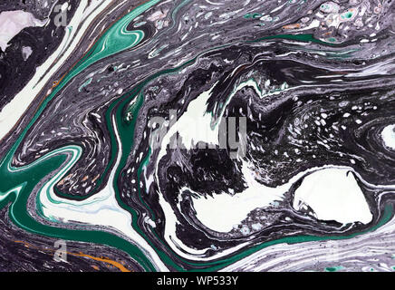 Abstract grungy citron vert, bleu clair et gris foncé à la main aux couleurs vives de la peinture à l'huile acrylique avec rayures, taches des traînées, des courbes et les taches sur toile tex Banque D'Images